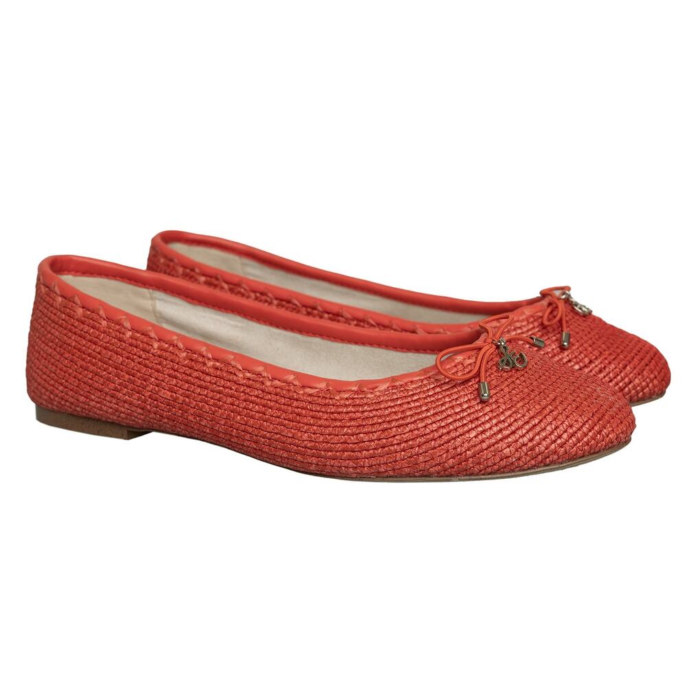 Women's Designer Sam Edelman Falcon Coral Woven Raffia Ballet Flats Sz 7.5 - New